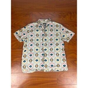 Tasso Elba Mens Geometric Print Short-Sleeve Button-Up Shirt Large L